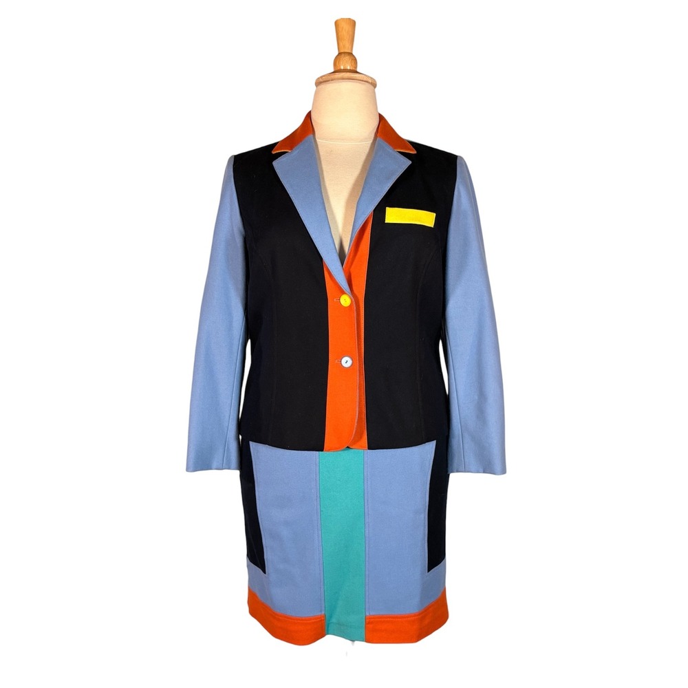 Vintage 80s 90s Color Block Skirt Suit 16 Harvé Benard Fran Fine‎ Wool Blend